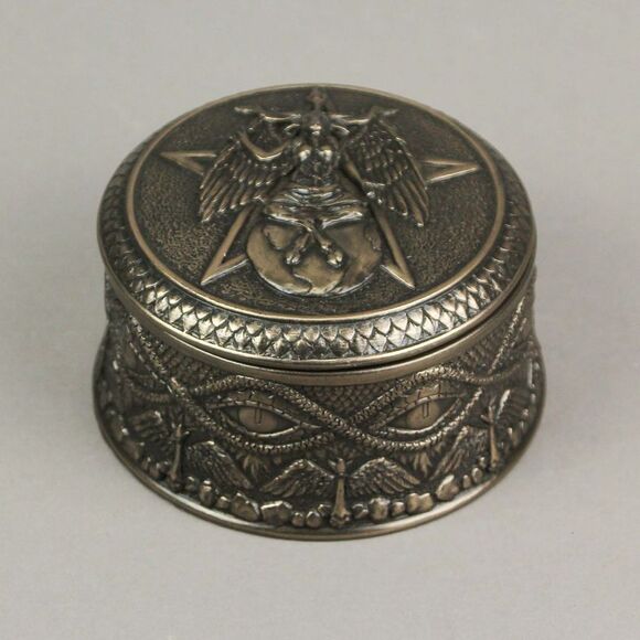 Baphomet With Pentagram Bronze Finished Round Trinket Box Wicca Pagan - Picture 4 of 5